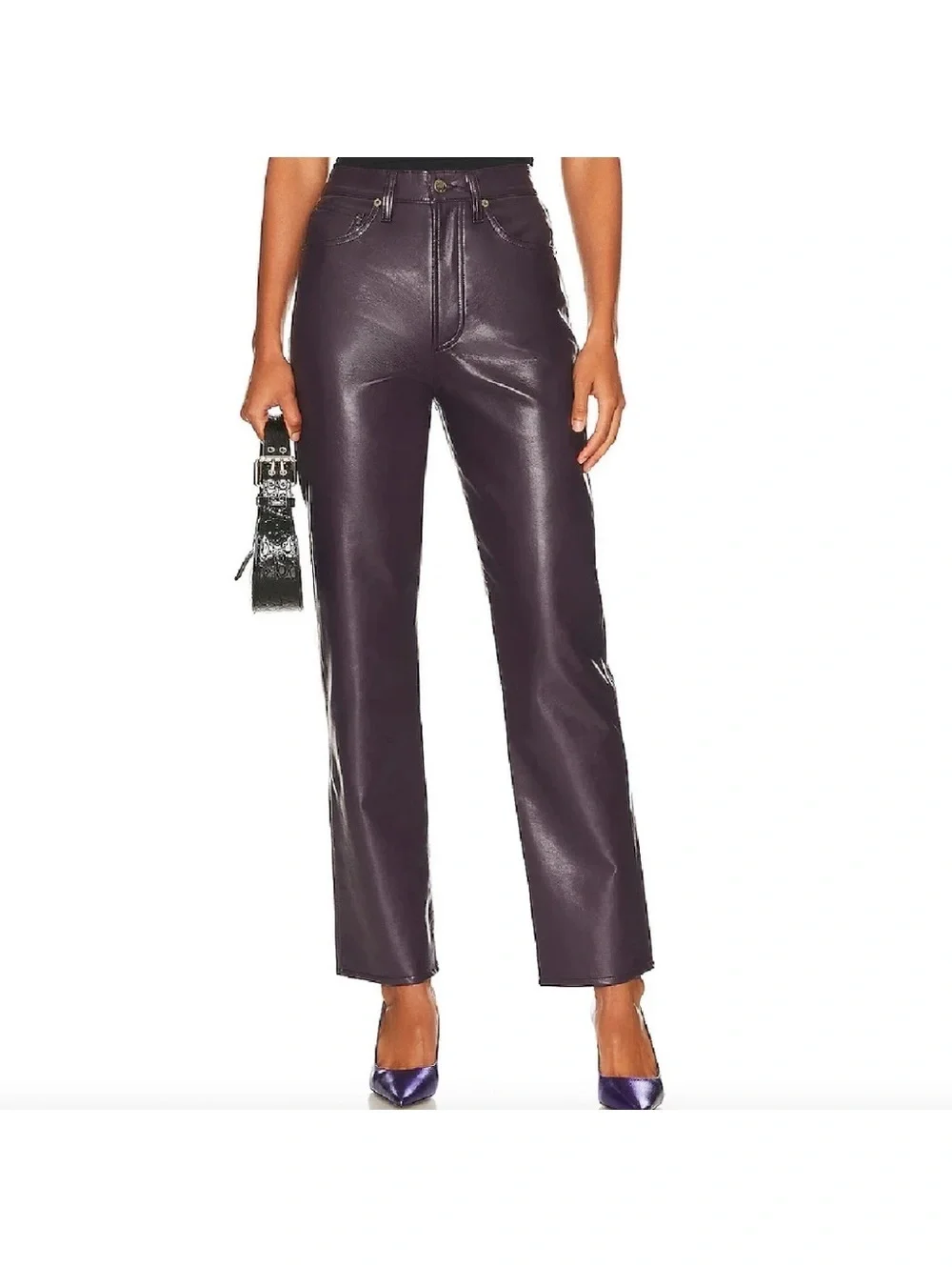 Agolde 90s Pinch Waist High Rise Straight Recycled Leather Jeans, NWT, Size 27_4